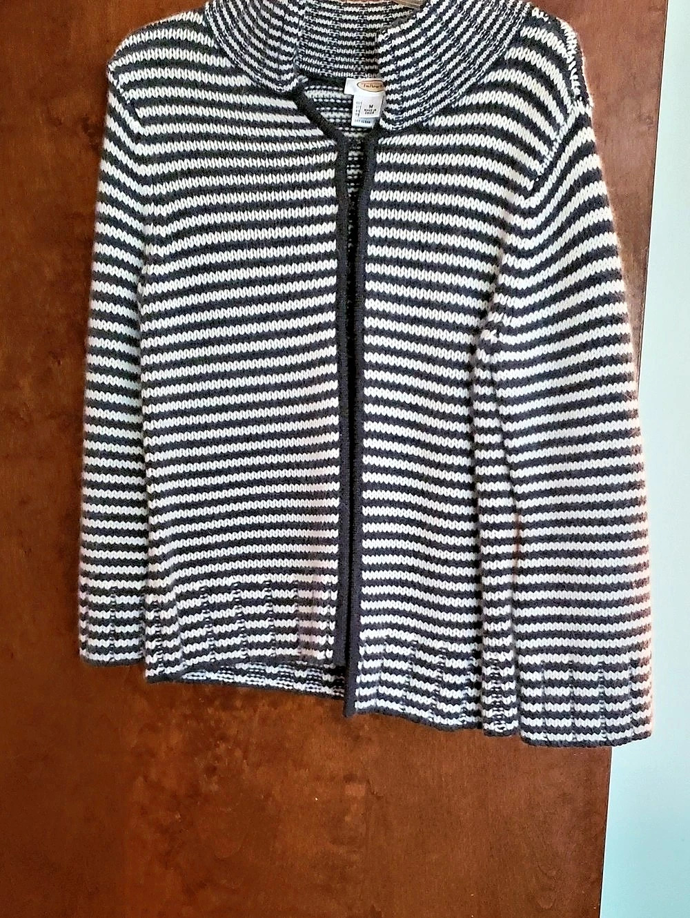 Talbots Striped Cardigan in Dark Grey & White Size Medium